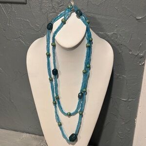 Elegant Blue and Green Beaded Necklace long